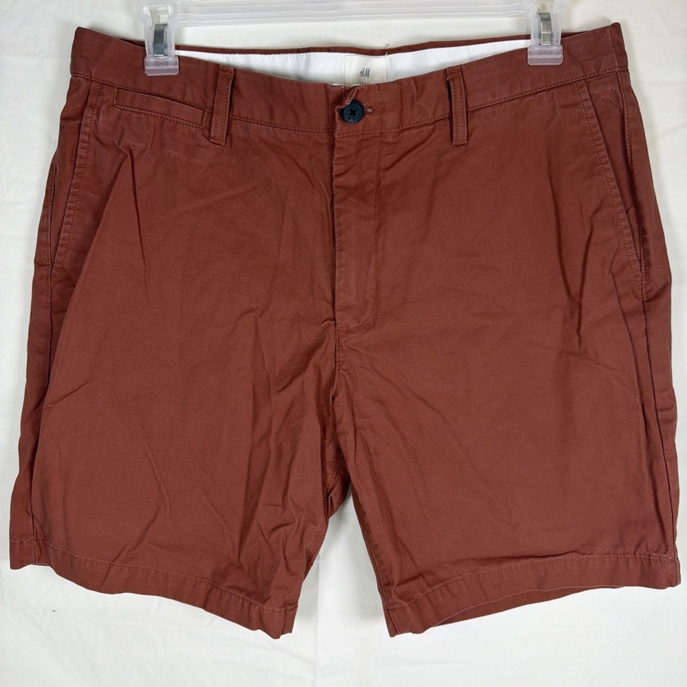 H&M Men's Rust Chino Shorts Size 36 Casual Flat Front Summer Cotton Blend